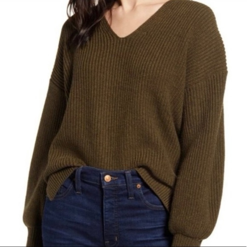 Madewell Olive V-Neck Sweater